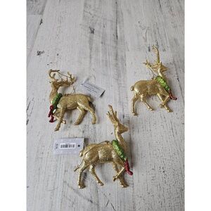 Gold glitter reindeer wreath deer ornament set lot Xmas tree